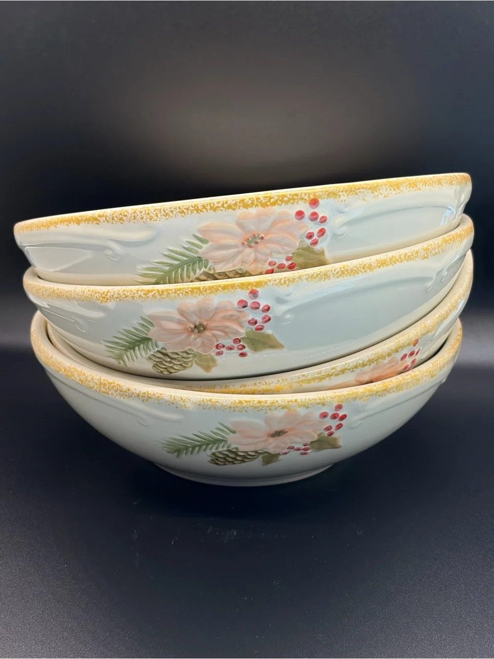 Pfaltzgraff Garland Spruce Soup Cereal Bowls Set of 4 Discontinued Stoneware